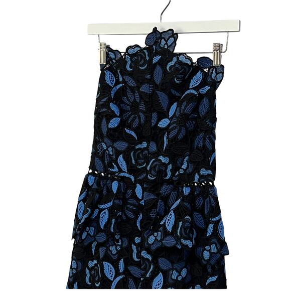 ELLIATT WOMENS SMALL TIMES FLORAL CROCHET STRAPLESS MIDI PARTY DRESS BLUE NEW - Picture 7 of 16